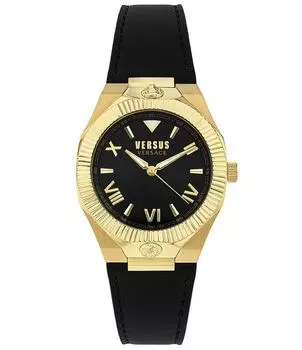 Женские аналоговые часы Versus By Versace Echo Park с черным кожаным ремешком, черный