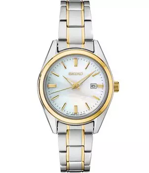 Женские аналоговые кварцевые часы Seiko Essential с перламутровым циферблатом, двухцветный браслет из нержавеющей стали, мультиколор