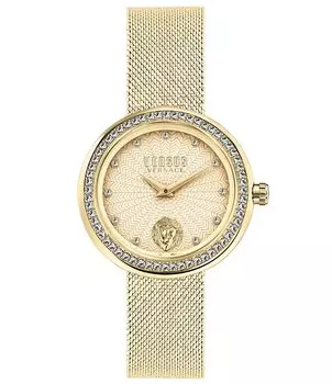 Женские аналоговые золотые часы Versus By Versace Lea Crystal с сетчатым браслетом из нержавеющей стали, золотой