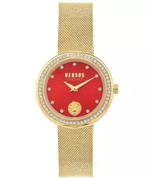 Женские аналоговые золотые часы Versus By Versace Lea Crystal с сетчатым браслетом из нержавеющей стали, золотой