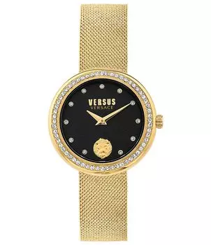 Женские аналоговые золотые часы Versus By Versace Lea Crystal с сетчатым браслетом из нержавеющей стали, золотой