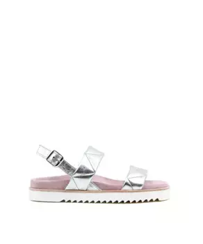 Женские анатомические сандалии на плоской подошве с мягким ремешком серебристого цвета CASTELL MENORCA, серебряный