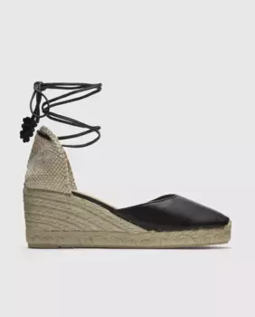 Женские эспадрильи Carina на средней танкетке из кожи с застежкой-лентой Castaer, черный