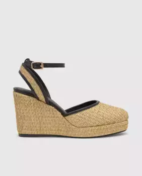 Женские эспадрильи Cass на танкетке из наппы и рафии с застежкой-браслетом Castaer, черный