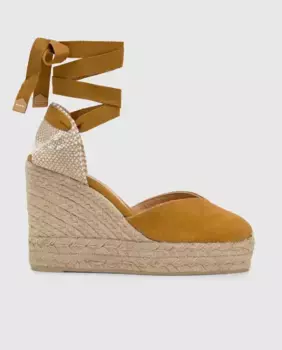Женские эспадрильи Chiara на танкетке из стираного органического хлопка с двойной платформой Castaer, горчичный