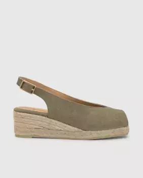 Женские эспадрильи Diana с открытым носком на танкетке и открытой спиной из стираного органического хлопка Castaer, цвет Caqui