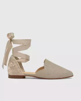 Женские эспадрильи Gilda на плоской подошве из металлизированного льна с застежкой-бантом Castaer, серебряный