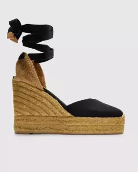 Женские эспадрильи на танкетке Chiara из органического хлопка, застежка в виде банта и двойная платформа Castaer, чёрный