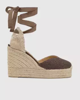 Женские эспадрильи на танкетке Chiara с застежкой в нос и двойной платформой Castaer, темно-коричневый