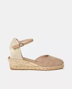 Женские эспадрильи на танкетке из кожи с ремешком на щиколотке - Esparteas Line Latouche, бежевый