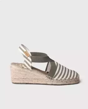 Женские эспадрильи на танкетке из полосатой ткани на резинках Toni Pons, цвет Kaki
