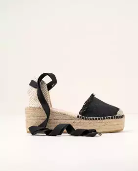 Женские эспадрильи на танкетке на платформе из состаренного льна Macarena, черный