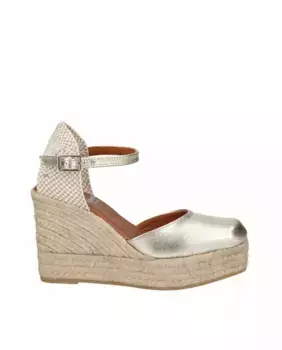 Женские эспадрильи на высокой танкетке из кожи в валенсийском стиле Viguera, золото