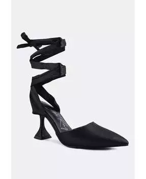 Женские атласные босоножки Fonda на каблуке с завязками London Rag, черный