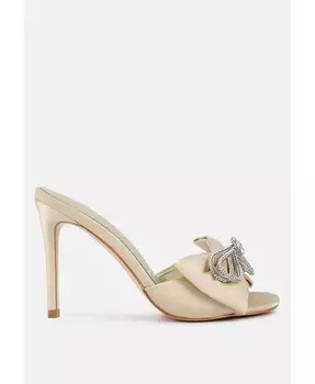 Женские атласные босоножки на каблуке Brag In Rhinestone, украшенные бантом London Rag, бежевый