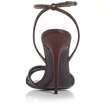 Женские атласные босоножки с ремешками и украшением Saint Laurent, шоколад