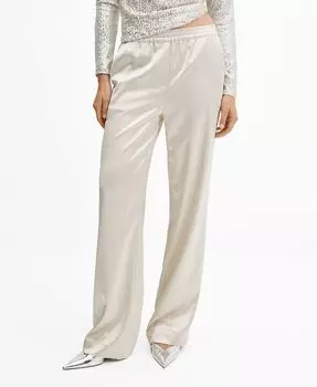 Женские атласные брюки с эластичной резинкой на талии MANGO, цвет Beige