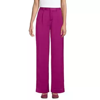 Женские атласные брюки широкого кроя со складками Lands' End, цвет vivid berry pink