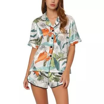 Женские атласные пижамные комплекты из 2 предметов для дома, футболки и шорт в горошек Cheibear, цвет Green White