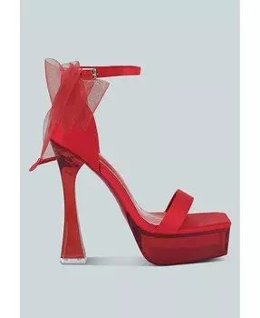 Женские атласные прозрачные босоножки Kiri на высоком каблуке с бантом London Rag, красный