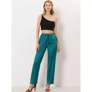 Женские атласные прямые широкие брюки с высокой эластичной резинкой на талии и карманами ALLEGRA K