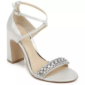 Женские атласные туфли Penny со стразами на каблуках Jewel Badgley Mischka, цвет silver micro