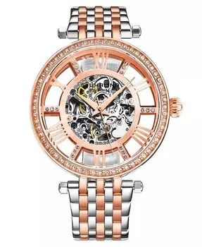 Женские автоматические часы-браслет из нержавеющей стали серебристого цвета с звеньями, 38 мм Stuhrling, розовый