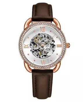 Женские автоматические часы из натуральной кожи с темно-коричневым ремешком, 36 мм Stuhrling, белый