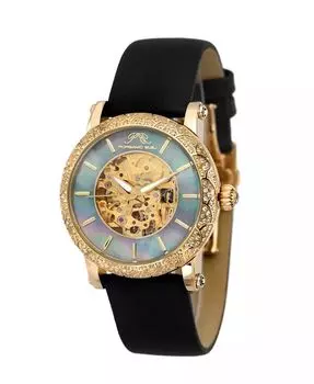 Женские автоматические часы Liza с атласным кожаным ремешком Porsamo Bleu, черный