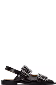 Женские балетки бордового цвета с пряжкой GANNI