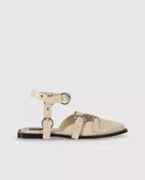 Женские балетки из лакированной кожи с открытым носком и пряжками Alohas, бежевый