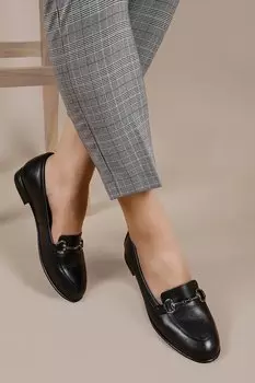 Женские балетки из натуральной кожи с круглым носком и плоской подошвой с пряжкой 24162 GNDER(R), черный