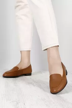 Женские балетки из натуральной кожи с круглым носком и плоской подошвой желто-коричневого цвета Antique Gn 24158 GNDER(R), коричневый