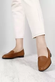 Женские балетки из натуральной кожи с круглым носком и плоской подошвой 24158 GNDER(R), тан-браун