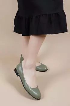 Женские балетки из натуральной кожи с круглым носком и плоской подошвой 24164 GNDER(R), хаки