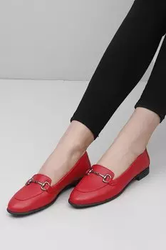 Женские балетки из натуральной кожи с круглым носком и плоской подошвой с пряжкой 24162 GNDER(R), красный
