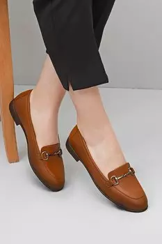 Женские балетки из натуральной кожи с круглым носком и плоской подошвой с пряжкой 24162 GNDER(R), тан-браун