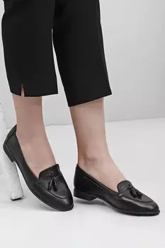 Женские балетки из натуральной кожи с круглым носком, на плоской подошве, с кисточками, 24259 GNDER(R), черный