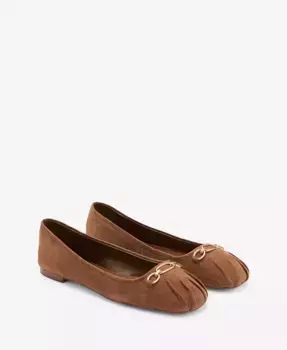 Женские балетки Links Detail из кожи MANGO, коричневый
