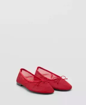 Женские балетки Mesh Bow с бантом MANGO, красный