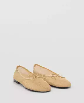 Женские балетки Mesh Bow с бантом MANGO, золотой