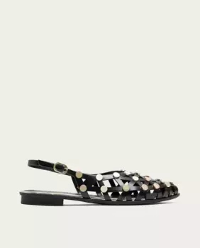 Женские балетки на плоской подошве с ажурным верхом и заклепками Porronet, черный