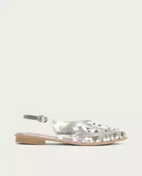 Женские балетки на плоской подошве с ажурным верхом Porronet, серебряный