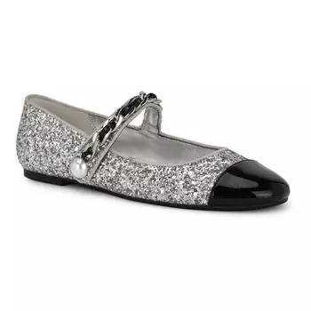 Женские балетки Nine West Platy Mary Jane на балетках, цвет Silver Glitter Black M