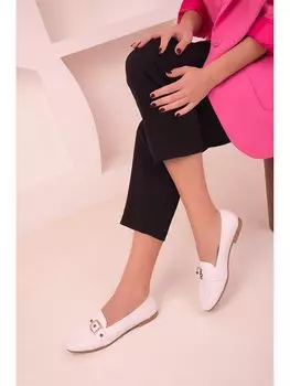 Женские балетки с кожаной пряжкой и детальной отделкой Soho Exclusive, белый