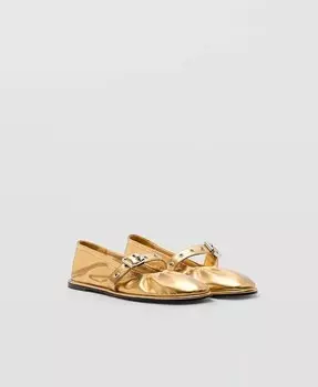 Женские балетки с круглым носком и пряжкой MANGO, золото
