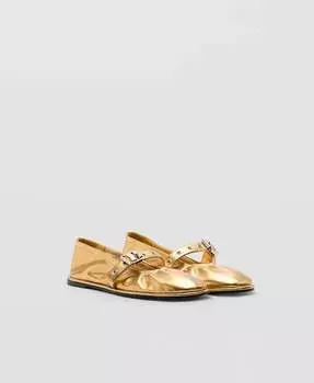 Женские балетки с круглым носком и пряжкой MANGO, золото
