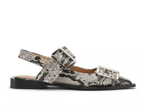 Женские балетки с массивной пряжкой на плоской подошве в цвете песочная змея GANNI, цвет sand snake