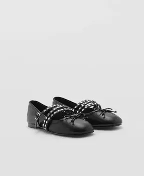 Женские балетки с заклепками и ремешками MANGO, черный