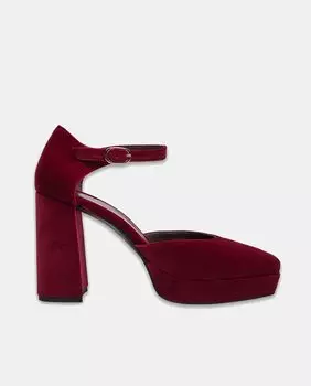 Женские бархатные бальные туфли для фламенко с ремешком на щиколотке и блочным каблуком Flabelus, бордо